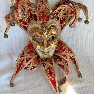 Venetian Jester Mask in Red and Gold